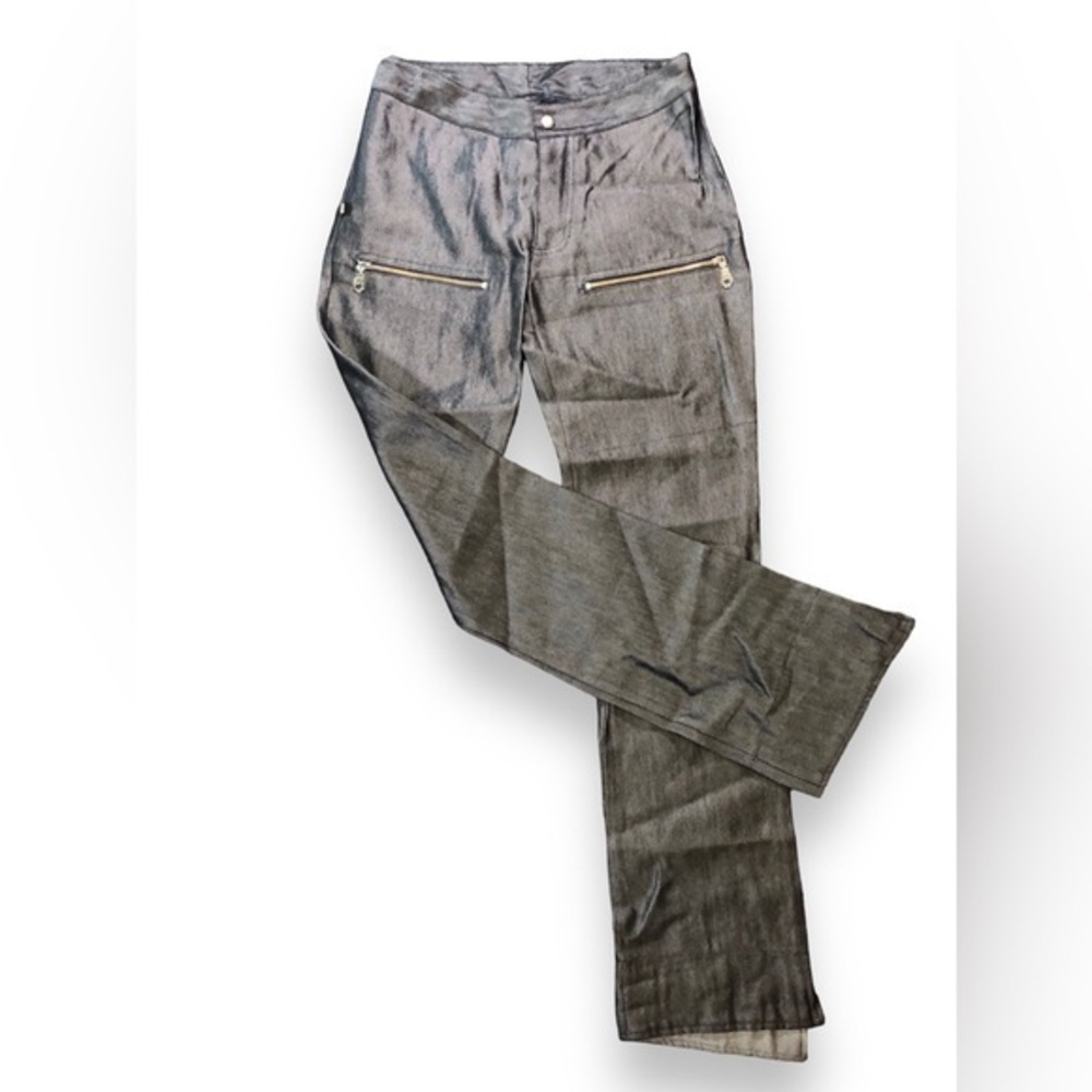 90s Vintage silver metallic denim jeans with zip pockets size 28”